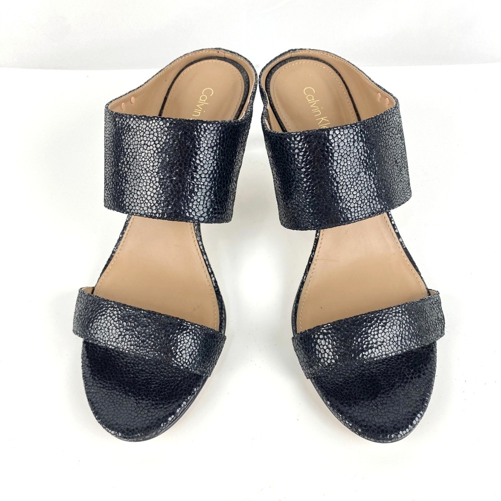 Calvin Klein Heeled Sandals Womens 8.5 Embossed Genuine Suede "Cecily" 38.5 LKNU - Picture 2 of 8